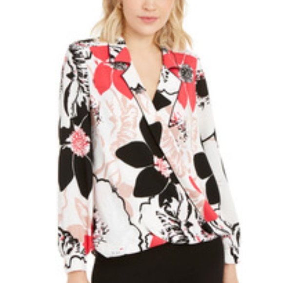 Alfani Petite Printed Piped Surplice Top - Picture 1 of 4
